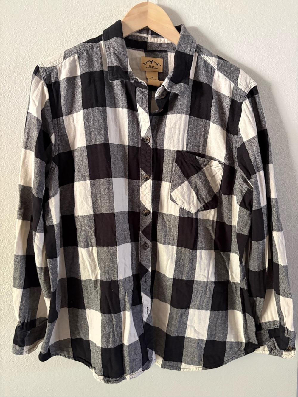 Cabincore Black & White Buffalo Check Oversized Flannel Blue Mountain XL